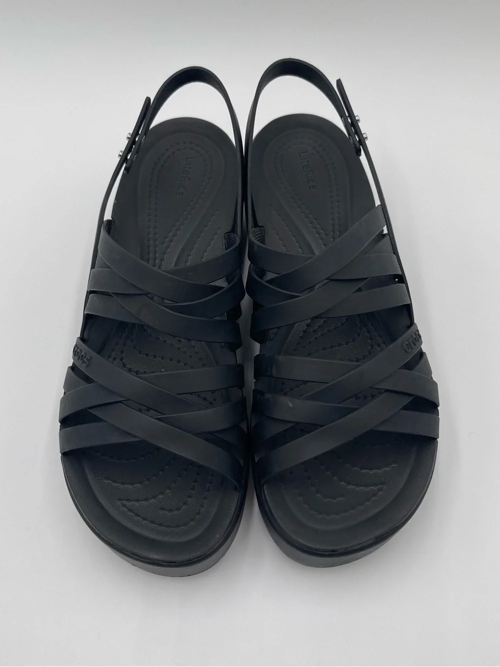 Crocs Womens Brooklyn Strappy Low Wedge Platform Sandals Size 9 Black Chunky